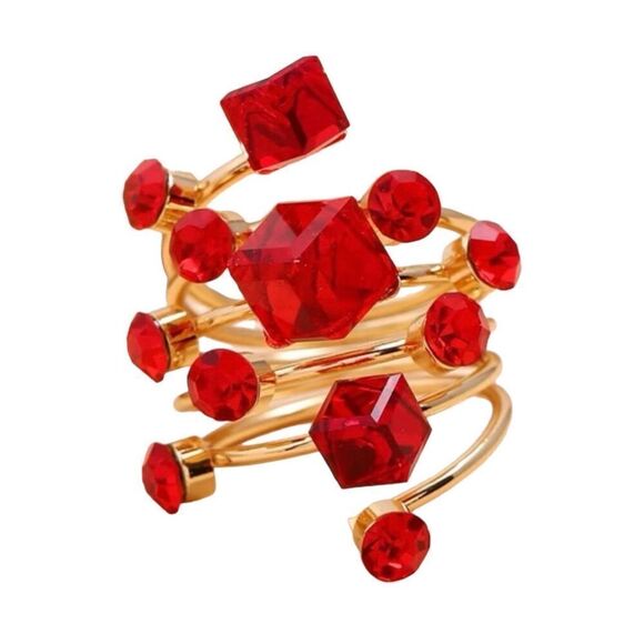 No Brand Jewelry - Red modern square stone gold party statement ring